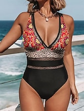 abordables Maillots de bain une pièce-Femme Normal Maillots de Bain Une pièce Monokini Maillot de bain Licou Imprimé Tenues de plage Eté Léopard Sans Manches Maillots de bain