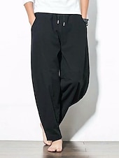 preiswerte Klassiker-Herren Leinenhose Hose Hosen Sommerhosen Pumphose Strandhose Tasche Kordelzug Elastische Taille Glatt Leichtgewichtig Knöchellänge Yoga Täglich Modisch Brautkleider schlicht Lockere Passform Meerblau