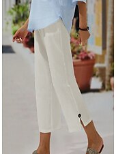 economico Pantaloni-Per donna Pantaloni di lino Chino Simillino Tasche laterali Spacco cascante Polpaccio Nero