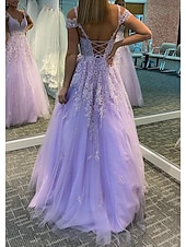baratos Vestidos Baile Formatura-Vestidos de Baile A-Line Vestido Empire Convidada de Casamento Formal Comprimento Total Sem Mangas Decote V Tule Sem Costas com Pregas Apliques Vestido de Máscara 2025