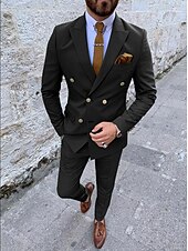baratos Fatos formais-Ternos Masculinos para Casamento Trajes de Homecoming Verde Escuro Cor Sólida Ajuste Padrão 2 Peças Com Seis Botões