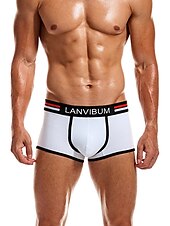 economico Boxer da uomo-Per uomo 2 pacchi Slip Poliestere Traspirante Morbido Color Block Vita normale Nero Bianco