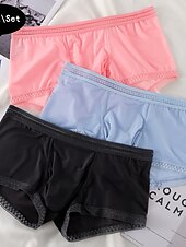 cheap Men&#039;s Boxers Underwear-Men&#039;s 3 Pack Boxers Underwear Briefs Nylon Ice Silk Breathable Washable Comfortable Plain Mid Rise Black White