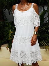ieftine Rochii de absolvire-Pentru femei Rochii Midi Rochie de absolvire Rochie de dantela Rochie de vară Rochie Boho Modă Modern În aer liber Vacanță Zilnic Fit regulat Simplu Manșon scurt Cu Bretele Alb Roz Îmbujorat Albastru