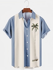economico Piante tropicali-Per uomo Color Block Albero di cocco Piante tropicali Camicia Camicia hawaiana Camicia da bowling Manica corta Camicia Collo ripiegabile Di tendenza Stile anni &#039;50 Comodo Da mare Strada Per uscire