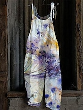 cheap Overalls-Women&#039;s Overall Utility Print Floral Crew Neck Trug Life Streetwear Daily Vacation Loose Fit Sleeveless White Pink Red S M L Summer Fall