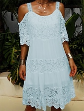 ieftine Rochii de absolvire-Pentru femei Rochii Midi Rochie de absolvire Rochie de dantela Rochie de vară Rochie Boho Modă Modern În aer liber Vacanță Zilnic Fit regulat Simplu Manșon scurt Cu Bretele Alb Roz Îmbujorat Albastru