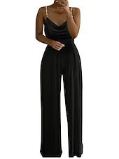 preiswerte formelle Overalls-Damen Normal Jumpsuit Elegant Feste Farbe Gurt V Ausschnitt Rückenfrei Urlaub Strasse Regular Fit Schwarz Weiß Sommer