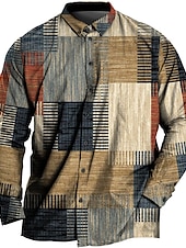 economico Camicie taglie forti da uomo-Per uomo Plus Size Camicia Grande e alto Color Block Collo ripiegabile Stampa Manica lunga Primavera estate Sportivo Di tendenza Streetwear Originale Esterno Strada Top
