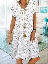 levne Umění a design šaty-dámské midi šaty příležitostné šaty shift šaty polka dot potisk V-krk základní každodenní dovolená krátký rukáv léto jaro