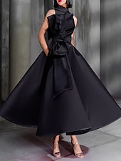 levne Koktejlové šaty-Ball gown plesové šaty elegantní šaty svatební host ples délka do kotníků bez rukávů vysoký výstřih satén s mašličkami šaty