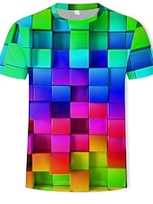 お買い得  3D Tシャツ-男性用 グラフィック 幾何学模様 3D Tシャツ 半袖 Tシャツ ラウンドネック シャツ カジュアル 日常 パープル グリーン レインボー 夏 衣類 アジア人サイズ S M L XL XXL 3XL
