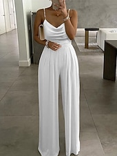 preiswerte formelle Overalls-Damen Normal Jumpsuit Elegant Feste Farbe Gurt V Ausschnitt Rückenfrei Urlaub Strasse Regular Fit Schwarz Weiß Sommer