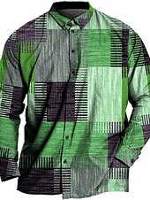 economico Camicie taglie forti da uomo-Per uomo Plus Size Camicia Grande e alto Color Block Collo ripiegabile Stampa Manica lunga Primavera estate Sportivo Di tendenza Streetwear Originale Esterno Strada Top