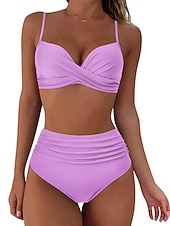 tanie Zestawy bikini-Damskie Stroje kąpielowe Bikini Krótkie spodnie Kostium kąpielowy 2-częściowa Wysoki Stan Stroje plażowe Podstawowy Równina Bez rękawów Kostiumy kąpielowe