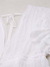abordables Robes décontractées blanches-robe soirée Robe casual Robe Évasée Femme robe longue Couleur monochrome Mode Décontractées Extérieur du quotidien Vacances A Volants Dos Nu Manche Courte Col V Robe Ample Vert militaire Blanche Rouge
