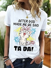 お買い得  ユーモア &amp; 名言Tシャツ-女性用 Tシャツ 猫 レタード 文字 ベーシック 半袖 ラウンドネック レギュラートップス 日常 週末 プリント ブラック イエロー ブルー パープル グリーン 春、夏、秋、冬