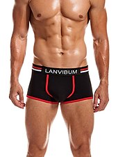 economico Boxer da uomo-Per uomo 2 pacchi Slip Poliestere Traspirante Morbido Color Block Vita normale Nero Bianco