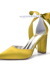 economico Damigella d&amp;#39;onore-Scarpe da sposa con tacco a blocco, cinturino alla caviglia, punta a punta, da damigella d'onore in raso avorio con fiocco e cinturino alla caviglia