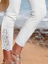  Per donna Leggings Pantaloncini Capri Leggings comodi Moda stile della nonna costiera Lunghezza al polpaccio Tinta unita Pizzo Comodità Elasticizzato Casual Quotidiano Nero Bianco Grigio