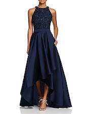 cheap Cocktail Dresses-A-Line Wedding Guest Dresses Sparkle &amp; Shine Dress Party Wear Semi Formal Asymmetrical Sleeveless Jewel Neck Fall Wedding Guest Satin with Beading Sequin Derby Dresses 2025