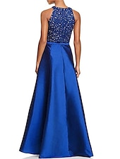cheap Cocktail Dresses-A-Line Wedding Guest Dresses Sparkle &amp; Shine Dress Party Wear Semi Formal Asymmetrical Sleeveless Jewel Neck Fall Wedding Guest Satin with Beading Sequin Derby Dresses 2025