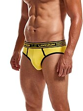 お買い得  メンズブリーフ下着-男性用 2パック ブリーフ ポリエステル 高通気性 ソフト カラーブロック ミディアムウエスト ブラック ホワイト