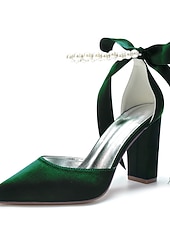 economico Damigella d&amp;#39;onore-Scarpe da sposa con tacco a blocco, cinturino alla caviglia, punta a punta, da damigella d'onore in raso avorio con fiocco e cinturino alla caviglia