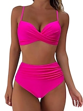billiga Bikiniset-Dam Badkläder Bikini Shorts Baddräkt 2 st Hög midja Standkläder Grundläggande Slät Ärmlös Baddräkter