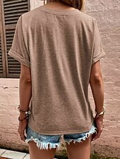 ieftine tricou simplu-Pentru femei Tricou Topuri imbracate Simplu De Bază Manșon scurt În V Topuri obișnuite Zilnic Sfârșit de săptămână Nasturi Negru Roz Îmbujorat Albastru piscină Trifoi Kaki