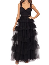 cheap Prom Dresses-Ball Gown Prom Dresses Tiered Plisse Dress Masquerade Prom Floor Length Sleeveless Sweetheart Tulle Ladder Back with Pure Color 2025