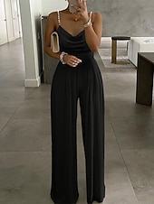 preiswerte formelle Overalls-Damen Normal Jumpsuit Elegant Feste Farbe Gurt V Ausschnitt Rückenfrei Urlaub Strasse Regular Fit Schwarz Weiß Sommer