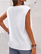 abordables Chemises-Débardeur camisole femme uni hawaïen basique sans manches col rond coton lin gilet décontracté week-end boutons noir blanc bleu vert