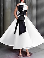 levne Koktejlové šaty-Ball gown plesové šaty elegantní šaty svatební host ples délka do kotníků bez rukávů vysoký výstřih satén s mašličkami šaty