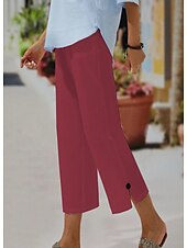 economico Pantaloni-Per donna Pantaloni di lino Chino Simillino Tasche laterali Spacco cascante Polpaccio Nero