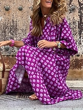 levne Dovolená šaty-dámské dlouhé šaty maxi šaty zelené 3/4 rukáv geometrický patchwork podzim podzim v výstřih volný střih 2023 s m l xl