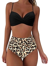 billiga Bikiniset-Dam Badkläder Bikini Shorts Baddräkt 2 st Hög midja Standkläder Grundläggande Slät Ärmlös Baddräkter