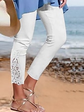  Per donna Leggings Pantaloncini Capri Leggings comodi Moda stile della nonna costiera Lunghezza al polpaccio Tinta unita Pizzo Comodità Elasticizzato Casual Quotidiano Nero Bianco Grigio