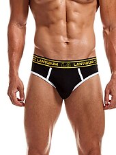 お買い得  メンズブリーフ下着-男性用 2パック ブリーフ ポリエステル 高通気性 ソフト カラーブロック ミディアムウエスト ブラック ホワイト