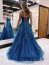 levne Plesové šaty-Ball gown A-line šaty na ples třpytivé a lesklé formální svatební párty podlahové délky bez rukávů v krku tyl bez zad s glitrovými aplikacemi