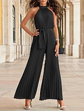 billiga Byxdräkter &amp;amp; Jumpsuits-strand bröllop jumpsuits elegant klänning bröllop gäst semester ankellång ärmlös halter hals chiffong med veck remsklänning för att imponera 2025