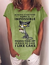 Χαμηλού Κόστους Χιούμορ και αποσπάσματα-Γυναικεία Μπλουζάκι Γάτα Γράμμα Κείμενο Βασικό Κοντομάνικο Στρογγυλή Λαιμόκοψη Κανονικά μπλουζάκια Καθημερινά Σαββατοκύριακο Στάμπα Λευκό Ρουμπίνι Θαλασσί Πράσινο του τριφυλλιού Γκρίζο