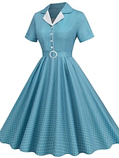 levne Šaty-Retro 50. léta Rockabilly Ke kolenům Houpací šaty Flare šaty Košilové šaty S páskem Pléd Dámské Karneval Plesová maškaráda Čajový dýchánek Běžné / Denní Retro tematická párty Dospělé Šaty Jaro léto