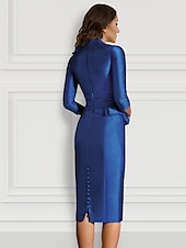 ieftine Lungimea ceaiului-Rochii cocktail tip shifon Rochie elegantă formală Invitat de nuntă Lungime la genunchi Mâneca 3/4 Decolteu în V Nuntă de toamnă Invitată de nuntă Saten cu floare în umerii căptușeală Rochie de Derby