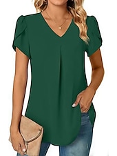 economico Top Semplici da Donna-camicetta da donna elegante neon&amp;amp;manica petalo brillante manica corta scollo a V casual nero bianco rosso blu navy blu