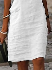 abordables concevoir des robes en coton et lin-Femmes Blanche Été Printemps Robe Midi Robes inspirées du lin Robe Blanche Robe Décontractée Moderne Occasionnel Mature Extérieur Vacances Quotidien Coupe régulière Uni Col en V