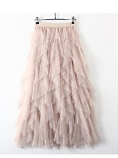 levne Jednoduché sukně-dámské swingové pracovní sukně tutu midi sukně plisované tyl jednobarevné kancelář / kariéra ulice podzim / podzim elegantní vintage móda černá růžová béžová šedá