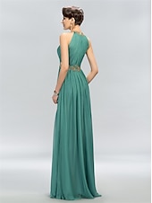 billiga GRÖN-A-linje bröllopsgäst klänningar elegant klänning festkläder bröllopsparty golvlängd ärmlös halterneck chiffon med rynkad appliques 2025