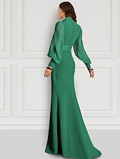 abordables VERT-Robe de mariée de plage sirène robe de bal élégante invitée de mariage traîne balayage  brosse manches longues col en V automne invitée de mariage chiffon avec fente bretelles 2025