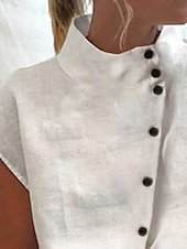 ieftine Bluze simple pentru femei-Pentru femei Cămașă Bluză Cămașă cu gât Culoare solidă Simplu Elegant De Bază Manșon scurt Mâneci Lejere Guler Pe Gât Topuri obișnuite Zilnic Nasturi Albastru Deschis Negru Alb Roz Îmbujorat Trifoi